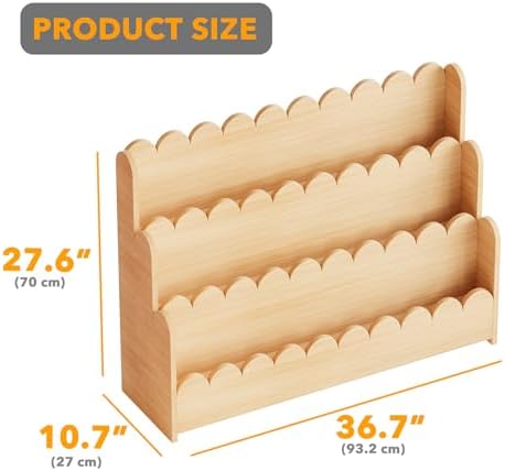 SpaceAid 3-Tier Scalloped Bookshelf, Montessori Bookcase for Toddlers, Wooden Book Shelf Organizer Display Furniture for Kids Rooms, Playroom, Nursery and Classroom, 36.7“ Wide, Natural - Image 2