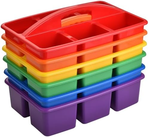 ALINK Plastic Classroom Caddy with 6 Compartments, 6-Pack Teacher Supply Storage Caddy Organizer for Classroom Supply, Office, Table, Desk, Craft Art, Pencil, Crayon, Marker - Assorted Colors by ALINK