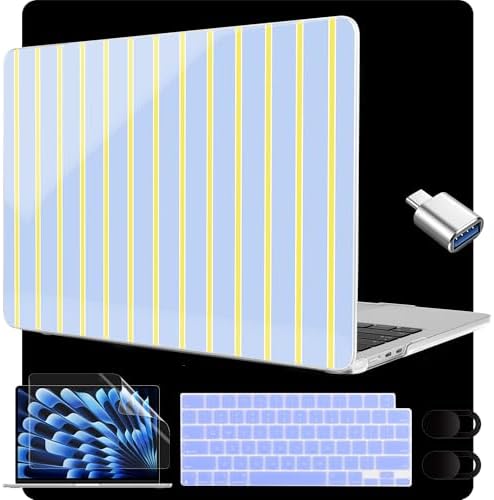 MEEgoodo for M5/M4/M3/M2 MacBook Air 15 inch Case 2026 2025 2024 2023, Case Fit Model (A3448/A3241/A3114/A2941) for MacBook Air 15.3 inch, Yellow&White Stripes by MEEgoodo