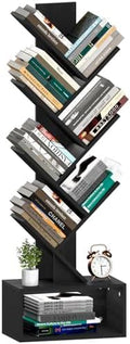 Yoobure Tree Bookshelf, 6 Tier Small Book Shelf Retro Floor Standing Bookcase, Wood Book Storage Organizer Rack, Tall Narrow Bookshelves for Corner/Bedroom/Living Room/Home Office, Black by Yoobure