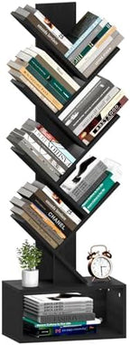Yoobure Tree Bookshelf, 6 Tier Small Book Shelf Retro Floor Standing Bookcase, Wood Book Storage Organizer Rack, Tall Narrow Bookshelves for Corner/Bedroom/Living Room/Home Office, Black by Yoobure