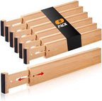Fabsome Drawer Divider 6 Pack, Bamboo Kitchen Dividers Organizers Adjustable 17''-22'', Wooden Dresser Separators for Nursery Organization Clothes Socks Underwear Baby Clothing, with Soft Foam Ends by Fabsome