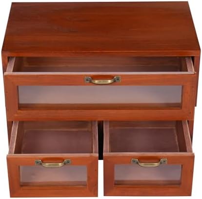Xuthusman Wooden Desktop Display Cabinet,3-Drawer Vintage Desktop Organizing Cabinet Desktop Storage Box with Acrylic Clear Doors Stackable Tabletop Organizer for Office Dresser (Brown) by Xuthusman