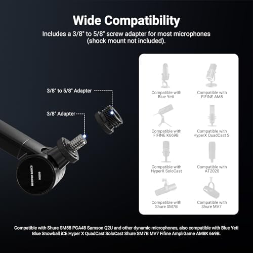 NEEWER BASICS Microphone Boom Arm, 31" Flexible Mic Desk Stand Mount, Compatible with Blue Yeti FIFINE AM8 K669B HyperX QuadCast S SoloCast AT2020 Shure SM7B MV7 for Gaming Streaming Recording, MS050 - Image 3