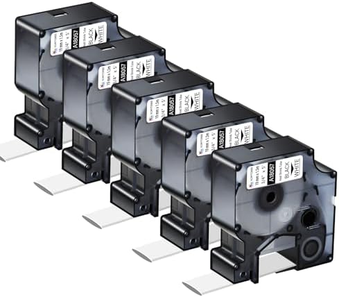 5 Pack Compatible for Dymo Rhino 18057 Black on White 3/4" x 4.9' Industrial Heat Shrink Tube Labels for Rhino 4200 5000 5200 6000 3M Label Maker by KCMYTONER