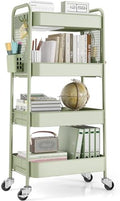 TOOLF 4 Tier Rolling Cart, Metal Utility Storage Cart with Pegboard, Green by TOOLF