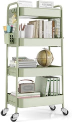 TOOLF 4 Tier Rolling Cart, Metal Utility Storage Cart with Pegboard, Green by TOOLF