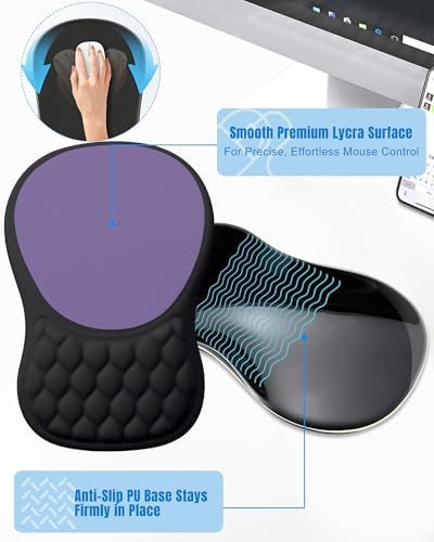 Ergonomic Mouse Pad with Sloped Memory Foam Wrist Rest, Black&Purple - Image 5