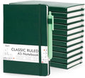 feela 12 Pack Notebooks Journals Bulk with 12 Black Pens, A5 Hardcover Notebook Classic Ruled Journal Set with Pen Holder for School Business Work Travel Writing, 120 GSM, 5.1”x8.3”, Dark Green by feela