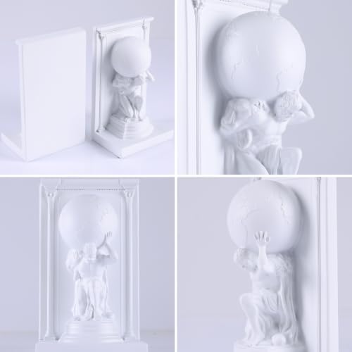White Atlas Bookends Set of 2, Classic Greek Mythology Statues with Globes - Image 4