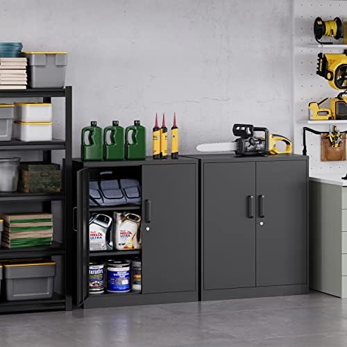 MIIIKO Metal Storage Cabinet with Locking Doors, Black Metal Cabinet with Lock for Home Office, Garage, Utility Room, Kitchen and School - Image 5