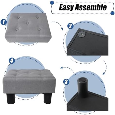 BRIAN & DANY Small Foot Stool, Linen Foot Stools with Legs, Stable Small Footstool for Living Room, Light Gray - Image 5