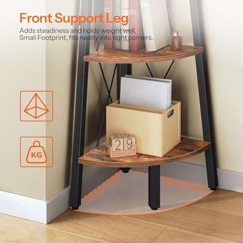 HOOBRO Corner Shelf, 4-Tier Corner Shelf Stand, 53.5" Tall Ladder Bookshelf, Industrial Corner Display Shelf Plant Stand for Living Room, Kitchen, Home Office, Rustic Brown BF144CJ01 - Image 7