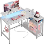 Bestier 42-Inch L-Shaped Computer Desk with Charging & LED, White by Bestier