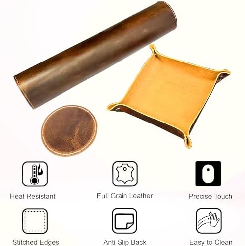 Leather Desk Mat Set (32x16) - Full Grain Large Computer Gaming Mouse Pad - Image 3
