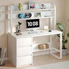 MaverickFurni White Desk with Hutch, 47 Inch Computer Desk with 3 Drawers for Bedroom, Study Writing Desk with Shelves for Small Spaces, Adjustable Feet - Image 3