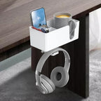 4 in 1 Desk Cup Holder Phone Pen Storage Box Hook Desktop Organizer for Headphones and Mugs, White - Image 5