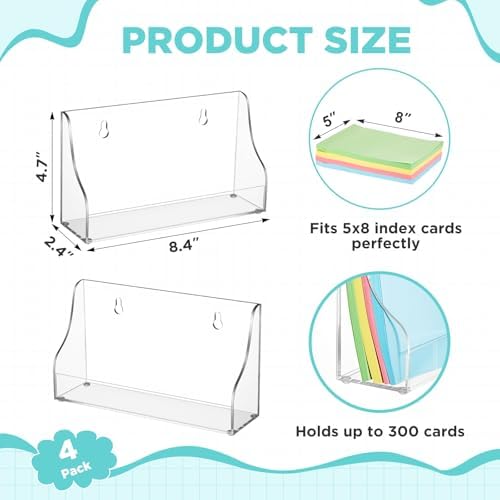 Dunzoom 4 Pack 5x8 Index Card Holder, 2-in-1 Desk & Wall Mounted Acrylic Index Card Display Stand, Includes Screws & Anchors, Clear Flash Notecard Organizer for Classroom, Office & Study - Image 2