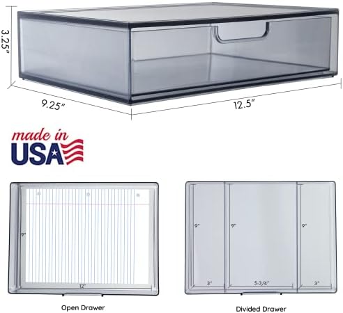 STORi STAX Plastic Stackable Organizer Drawers (Set of 2) Classic Grey | 12.5" Wide | Set Includes One Open Drawer & One Divided Drawer | Organize Office Desk Accessories & Sort Paper | Made in USA - Image 3