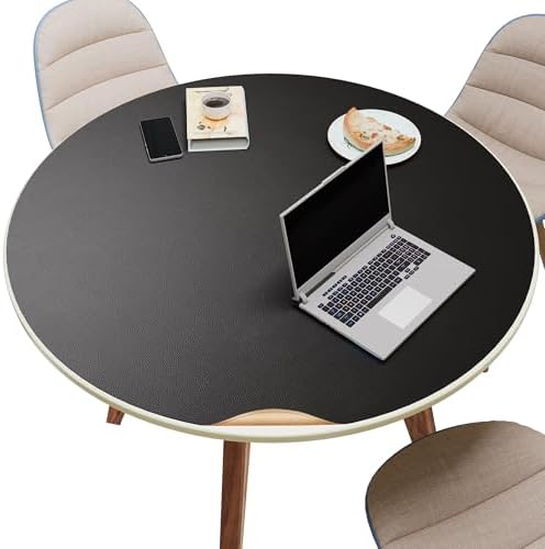 MAIDERN 32 Inch Round Cork & Leather Table Pad Protector, Cuttable Size (27.5-32 Inch), Trimmable Dining Table Mat, Heat Resistant/Non-Slip Table Cover for Kitchen, Office, or Restauran (Black) by Maidern