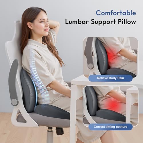 FLORICH Seat Cushion and Lumbar Support Pillow for Office Chair Car, Ergonomic Memory Foam Back Support for Office Gaming Chair Driving Seat Wheelchair, Relieves Neck, Back & Sciatica Pain – Gray - Image 4