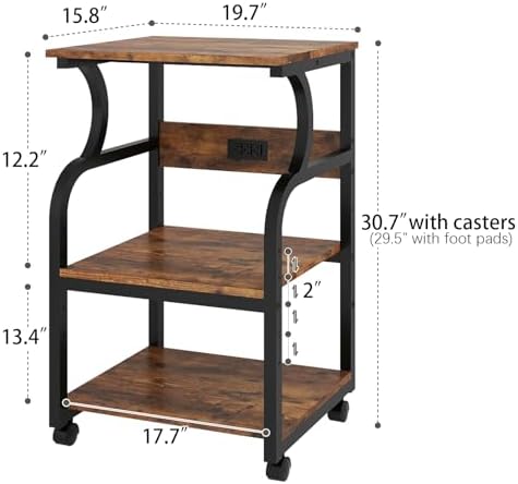 Natwind 3 Tier Printer Stand, 19.7"x15.7", with Charging Station,Retro - Image 2