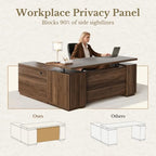 L Shaped Executive Standing Desk with File Cabinet, Electric Height Adjustable Desk with AC/USB and Privacy Panel for Home and Office, Black Walnut - Image 5