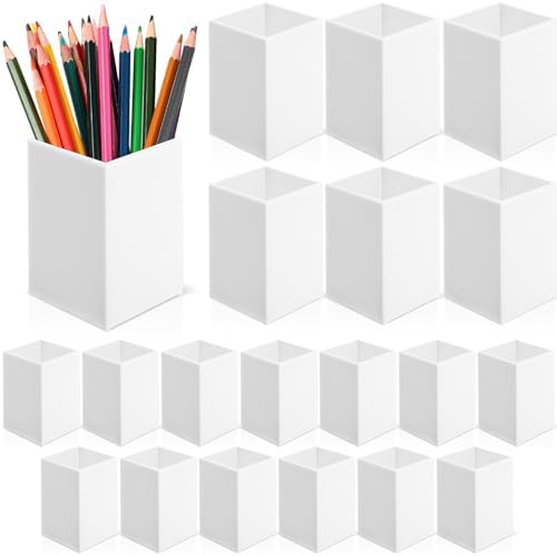 Crtiin 20 Pcs Acrylic Pen Holder Pencil Cup Desk Organizer, White by Crtiin