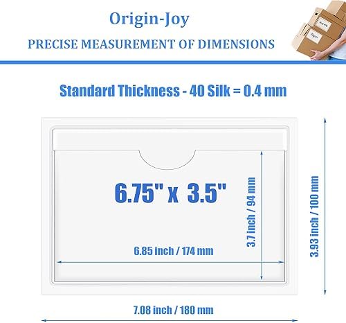 Origin-Joy 35 PCS Self Adhesive Index Card Pockets with Top Open, Clear Plastic Label Holder for Notes, Library and Business, Adhesive Pockets & Card Holder (6.75 x 3.5 inch) - Image 2
