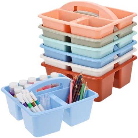 6 Pack Classroom Caddy with Handle, Plastic Storage Caddy Organizer, Portable Storage Bin with 3 Compartments for Classroom Organization, Table, Desk & Office by Unknown