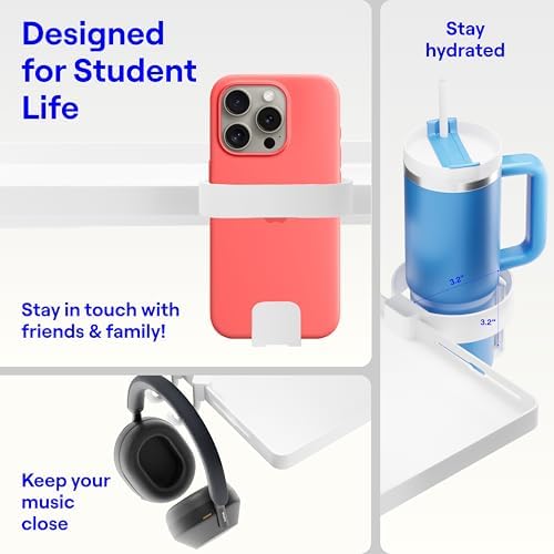 BedShelfie Bedside Shelf for Dorm Room - Dorm Essential, White - Image 4