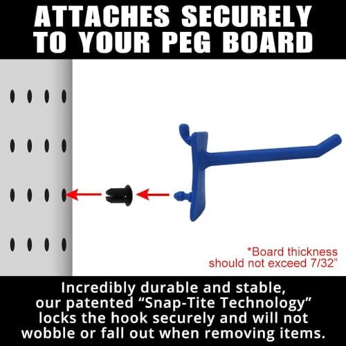 PegPro® 2" Hooks Kit for Standard “Wood Fiber” pegboard – Durable Plastic Pegboard Hooks - for Garage, Kitchen, Craft Room, and More (2" Hook - 24 Pack, Blue) - Image 4