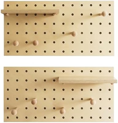 Wooden Pegboard Modular Display Organization Storage Wall Hooks Shelf (Birch Colored Finish-B) - Image 4