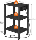 HOOBRO 3-Tier Printer Stand with Charging Station, Under Desk Printer Table, Printer Cart with Storage Shelves, Shelf for Small Spaces, for Home Office, Black BK63UPS01 - Image 3