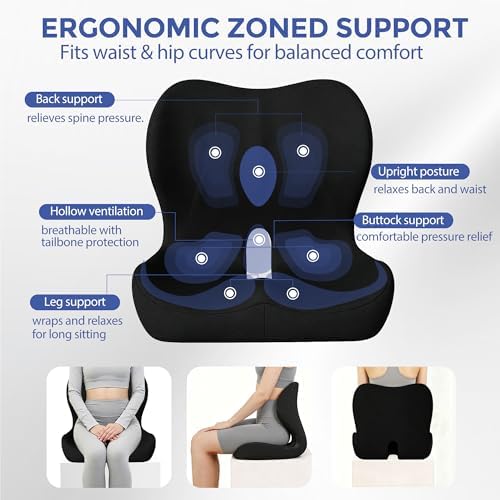 Seat Cushion for Office Chair and Car, Ergonomic Memory Foam Seat Cushion with Lumbar Support Pillow, Orthopedic Cushion for Sciatica & Back Pain, Black - Image 3