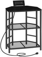 MAHANCRIS Corner Printer Stand with Charging Station, 3-Tier Large Printer Table with Adjustable Feet, Metal Frame Storage Shelf for Office, Living Room, Small Space, Black PTBK14E01 by MAHANCRIS