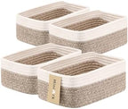 MiniArk Small Storage Baskets for Organizing | Closet Organizer Bins | Shelf Toy Basket | Woven Rope Baskets | Cube Decorative Box | Shallow Basket | 11.5x7.5x4.7” | 4 Packs White Brown by MiniArkStorageBasketsHome