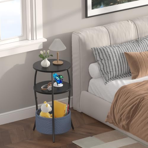 sthemc 3-Tier Small Round End Table Livingroom with Basket for Small Places - Image 5