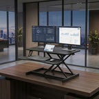 Standing Desk Converter 32" - Sit to Stand Desk Converter for Dual Monitors - Height Adjustable Desk Riser for Standing - Home Office & Corporate Use - Relieve Back Pain (Black) by Unknown