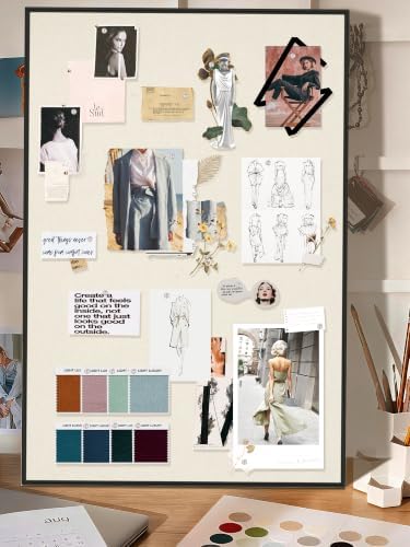 Lightomorrow Bulletin Board 40 x 30 inches, Oatmeal White Pin Board Vision Board, Black Aluminum Framed Fabric Cork Board with 10 Push Pins, Black Framed - Image 6