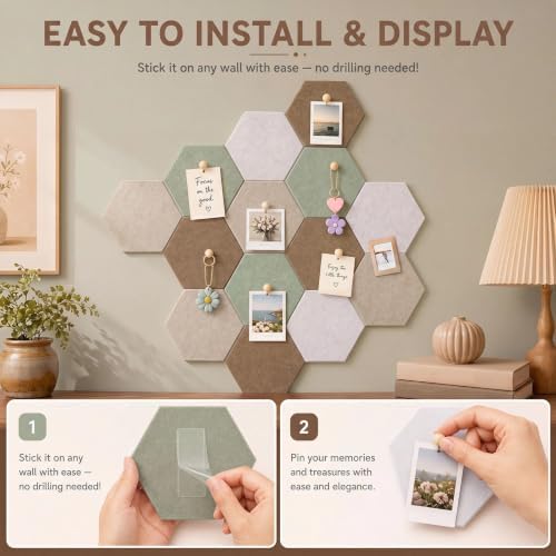 6.7 x 5.9 in 16 Pcs Hexagon Cork Board Tiles, Felt Pin Boards, Sage - Image 4