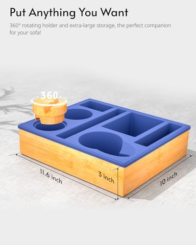 Couch Cup Holder Tray - Couch Organizer Caddy, Silicone Beach Caddy with Cup Holder, Sofa and Bed Drink Holder and Couch Tray Table for Snacks Beverage Remote (Blue) - Image 2