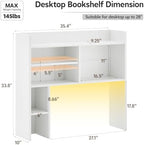 OFCASA Desktop Bookshelf with LED Lights, Countertop Storage Hutch with 7 Shelves for Computer Desk, 35.4'' 3-Tier Display Rack, Wooden Desk Hutch Storage Organizer for Home Office Dorm, White - Image 2
