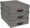 Bigso Box of Sweden Oskar Canvas Fiberboard Document Letter Box - File Organizer Box for Important Paperwork - Document Storage with a Lid & Handle - 3.3 in x 10.2 in x 13.8 in - 3 Pack - Grey by Bigso