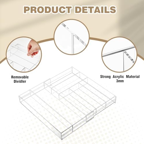 Briwooody Clear Acrylic Drawer Organizer Expandable,7 Compartments,Large - Image 3
