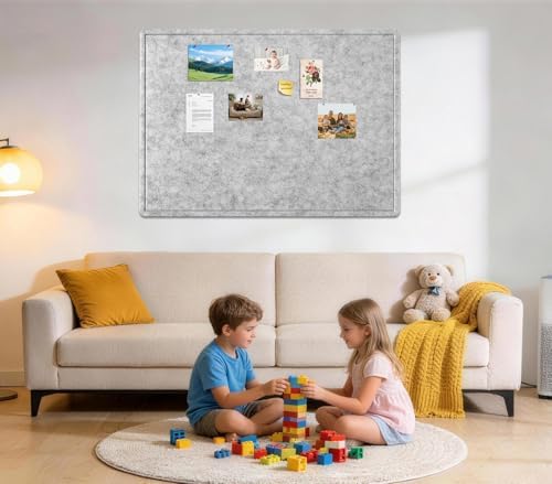 Large Cork Bulletin Board 48" x 36", Felt Pin Board, Silver Gray - Image 6