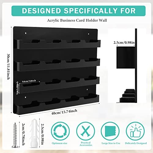 Geelin 2 Pcs Acrylic Business Card Holder Wall Mount Black Business Card Display Holder with Hanging Hardware Vertical Sticker Display Rack Organizing Stand for Office Home (16 Pockets) - Image 2