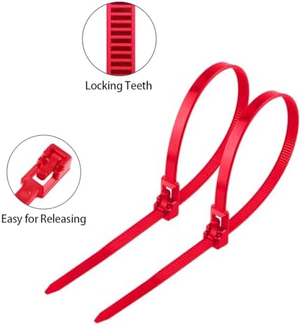 250 Pack 12 Inch Heavy Duty Reusable Zip Ties Red ?UV Resistant, 55 LBS Tensile Strength, Weatherproof Cable Ties for Outdoor, Industrial, and Harsh Environments - Image 5