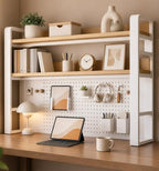 Desk Shelf Organizer with Pegboard & Storage Accessories, 2-Tier Desk Hutch Desktop Storage Rack, Desk Shelf for Office and Home Office White Frame /Natural Wood Board (3-Tier)29.5"×9.8"×36.6" by Unknown