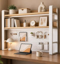 Desk Shelf Organizer with Pegboard & Storage Accessories, 2-Tier Desk Hutch Desktop Storage Rack, Desk Shelf for Office and Home Office White Frame /Natural Wood Board (3-Tier)21.7"×9.8"×36.6" by Unknown